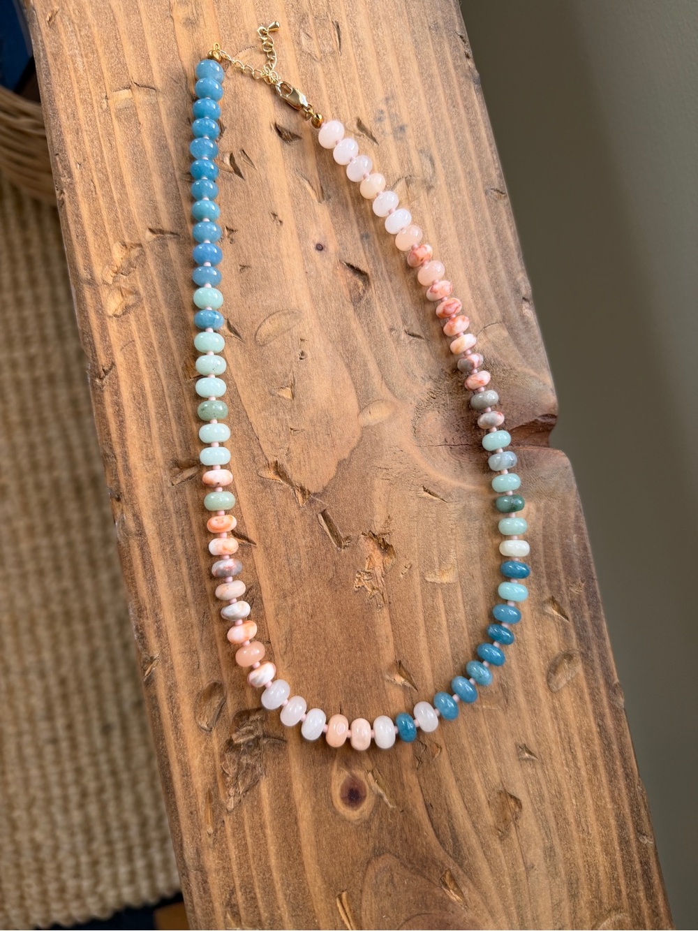 Glass Bead Women's Necklace - Pastel Blue, Pink & Green